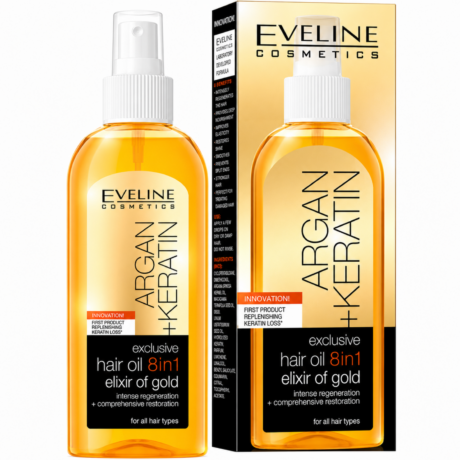 Ulei de Par 8in1 cu Argan si Keratina, Elixir of Gold EVELINE 150ml